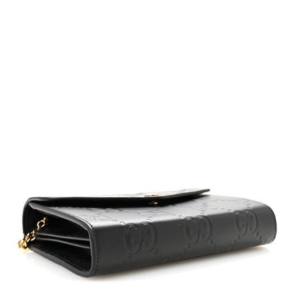 Calfskin GG Debossed Chain Wallet Black
