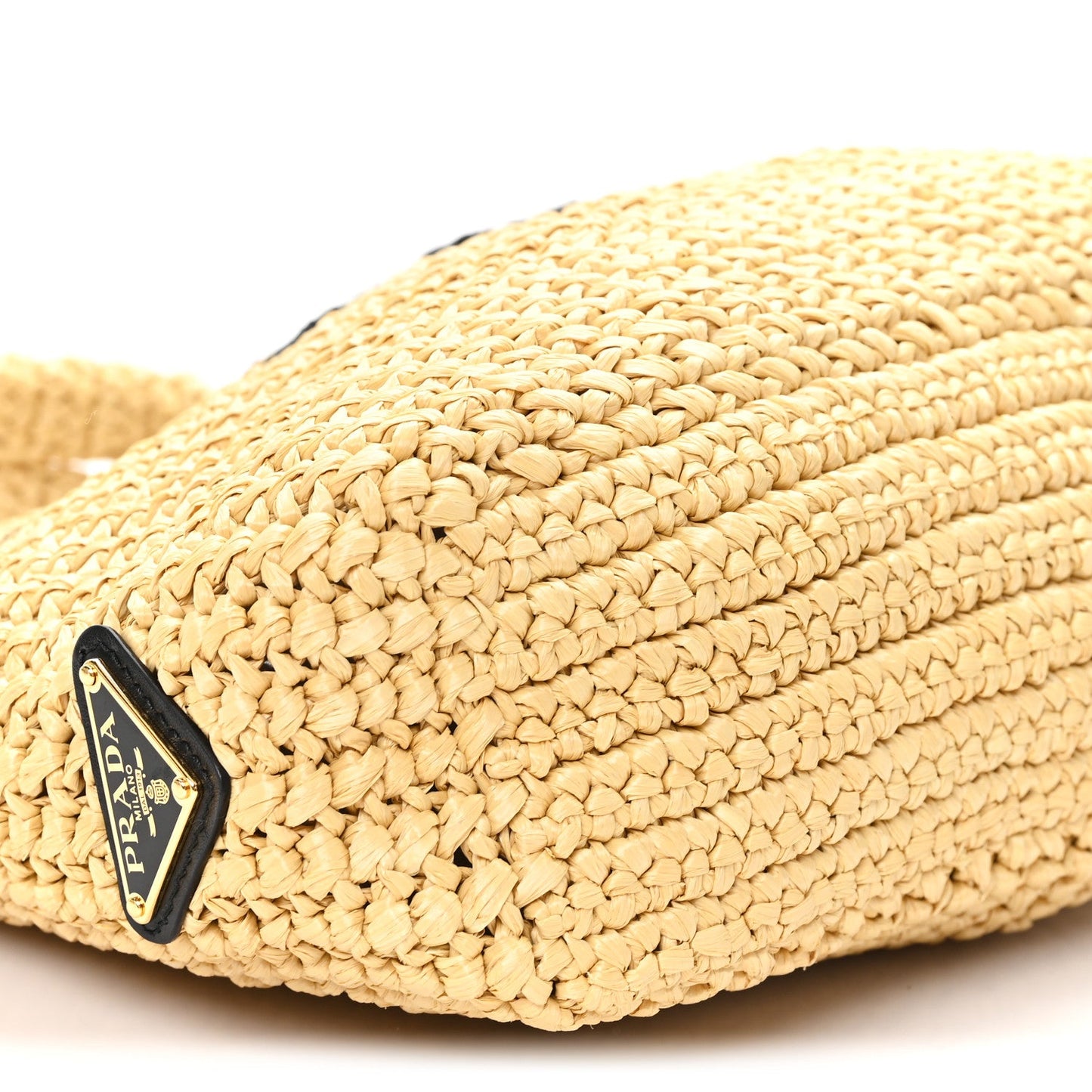 Yarn Raffia Effect Crochet Embroidered Small Logo Tote Naturale