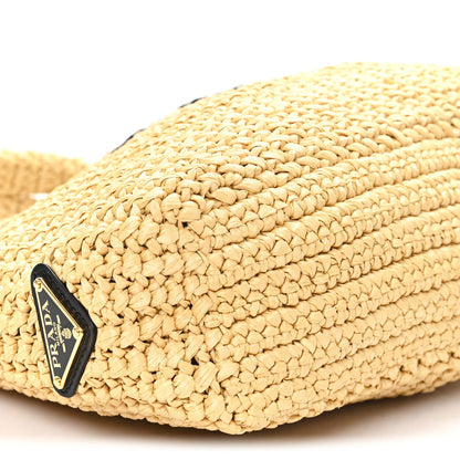 Yarn Raffia Effect Crochet Embroidered Small Logo Tote Naturale