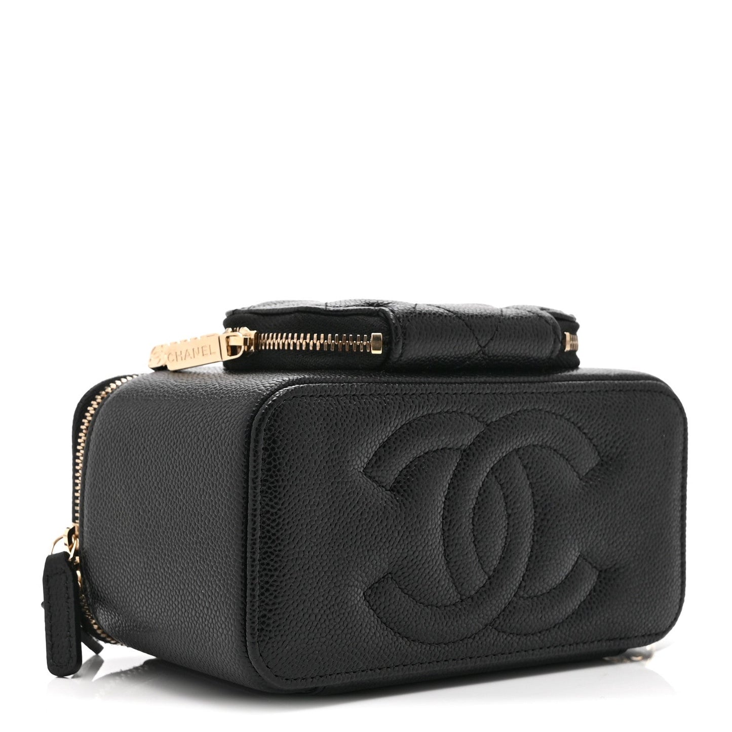 Caviar Quilted Top Handle Pocket Vanity Case Black
