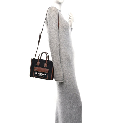 Canvas Smooth Calfskin Mini Two Tone Freya Tote Black Tan