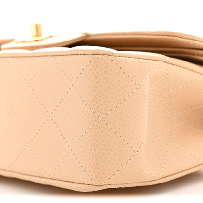 Caviar Quilted Small Double Flap Beige