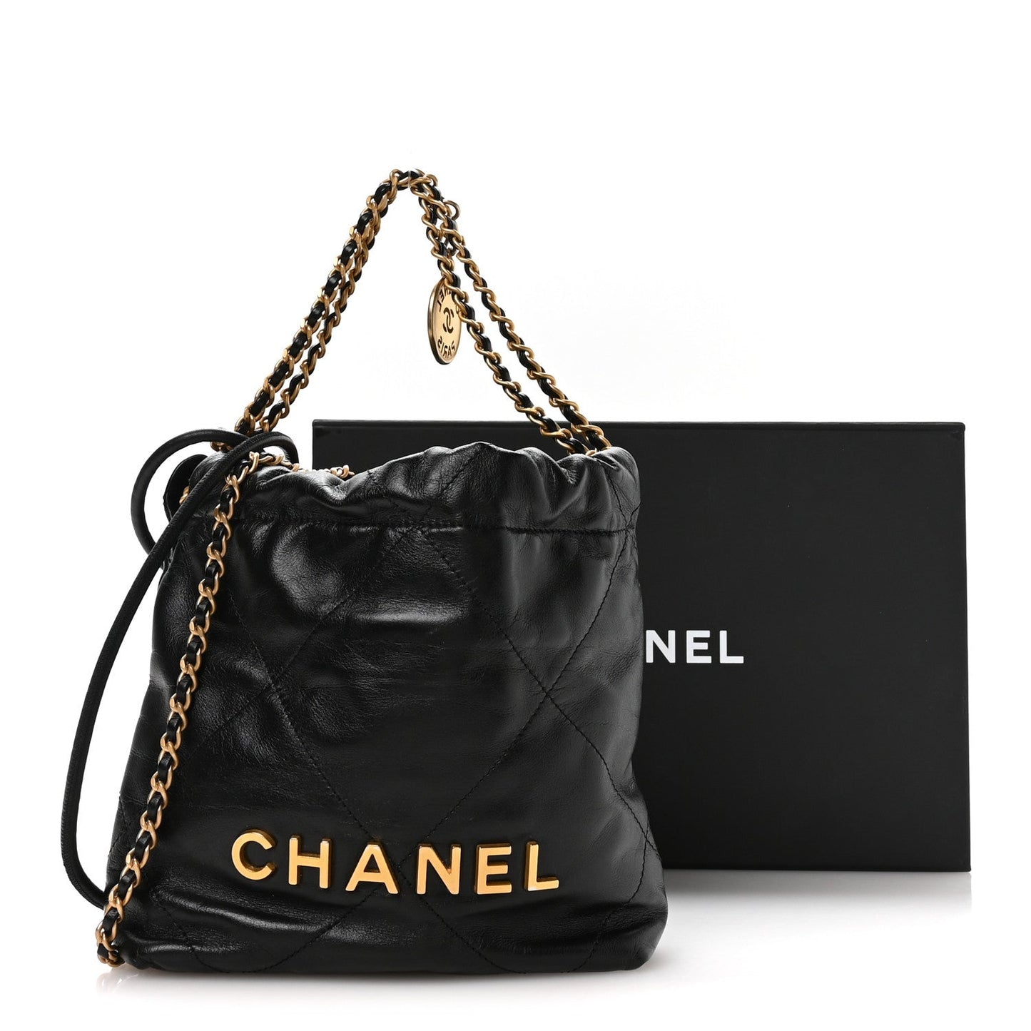Shiny Calfskin Quilted Mini Chanel 22 Black