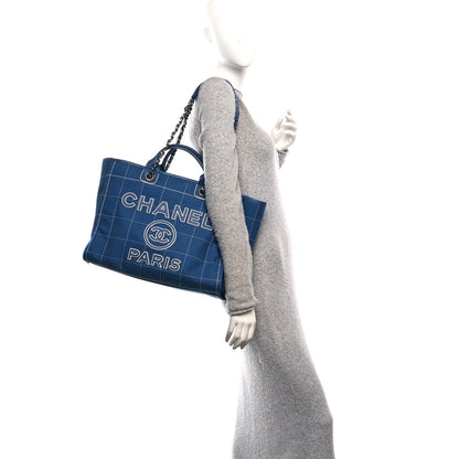 Cotton Medium Deauville Tote Blue White