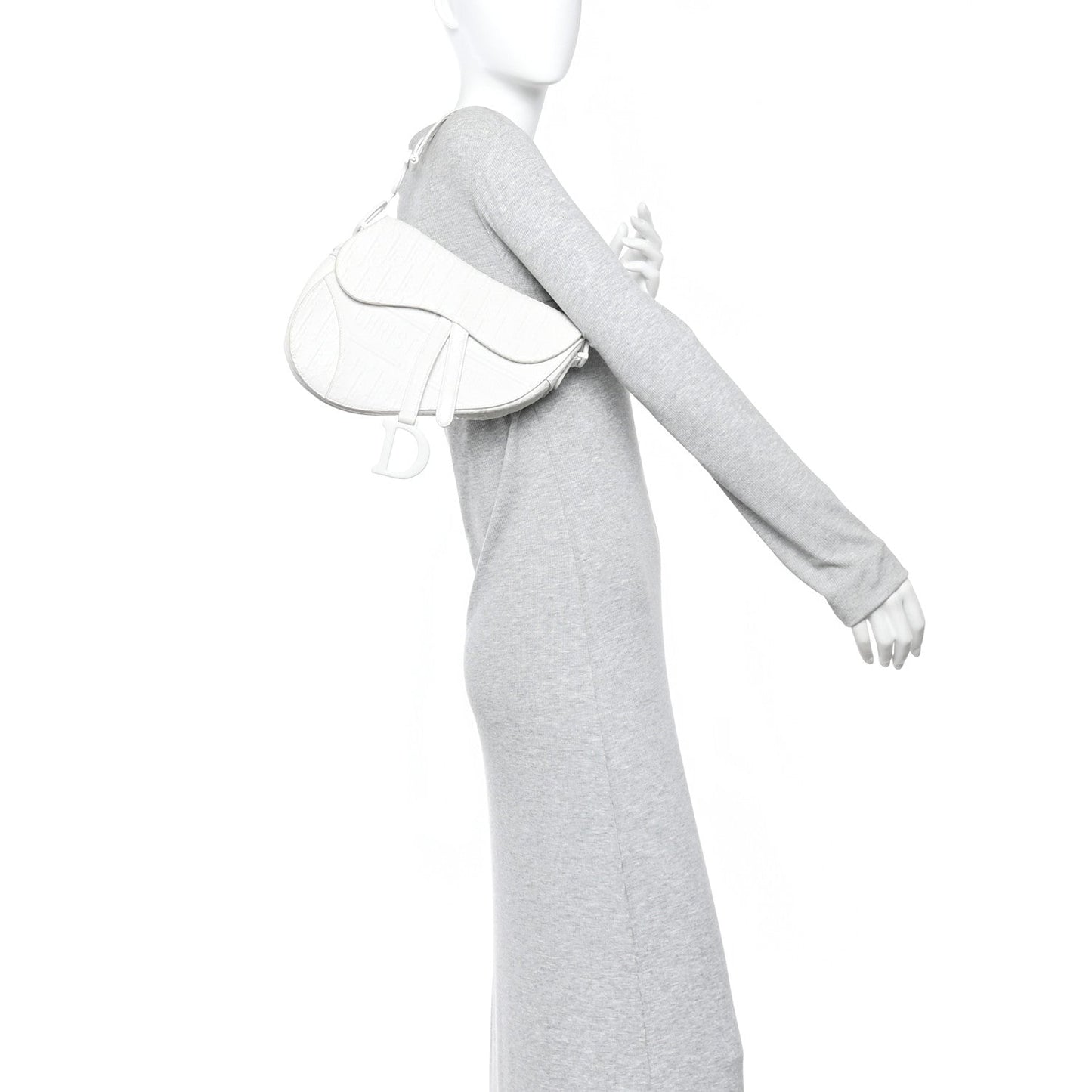 Calfskin Embossed Oblique Saddle Bag White