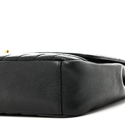 Shiny Goatskin Diagonal Quilted Large Flap Black