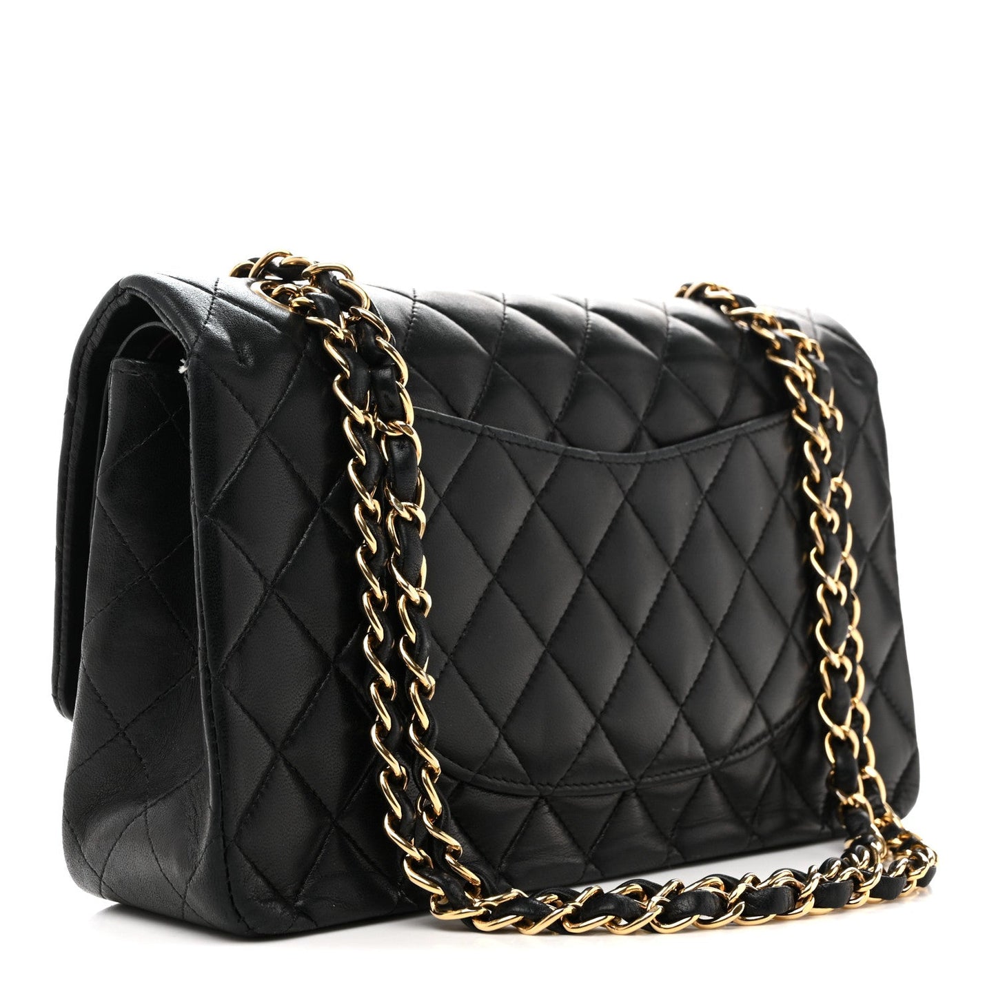 Lambskin Quilted Medium Double Flap Black
