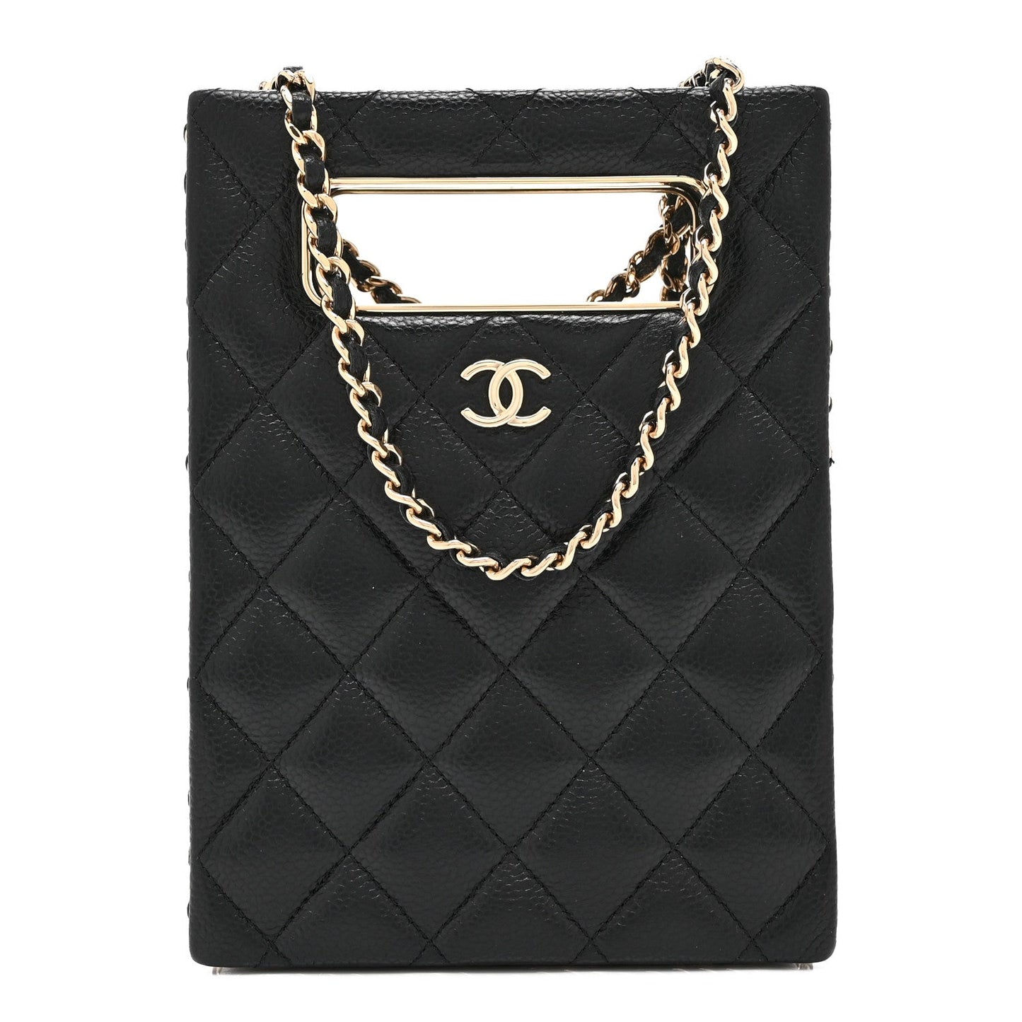 Caviar Quilted Evening Box Bag Black