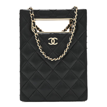Caviar Quilted Evening Box Bag Black