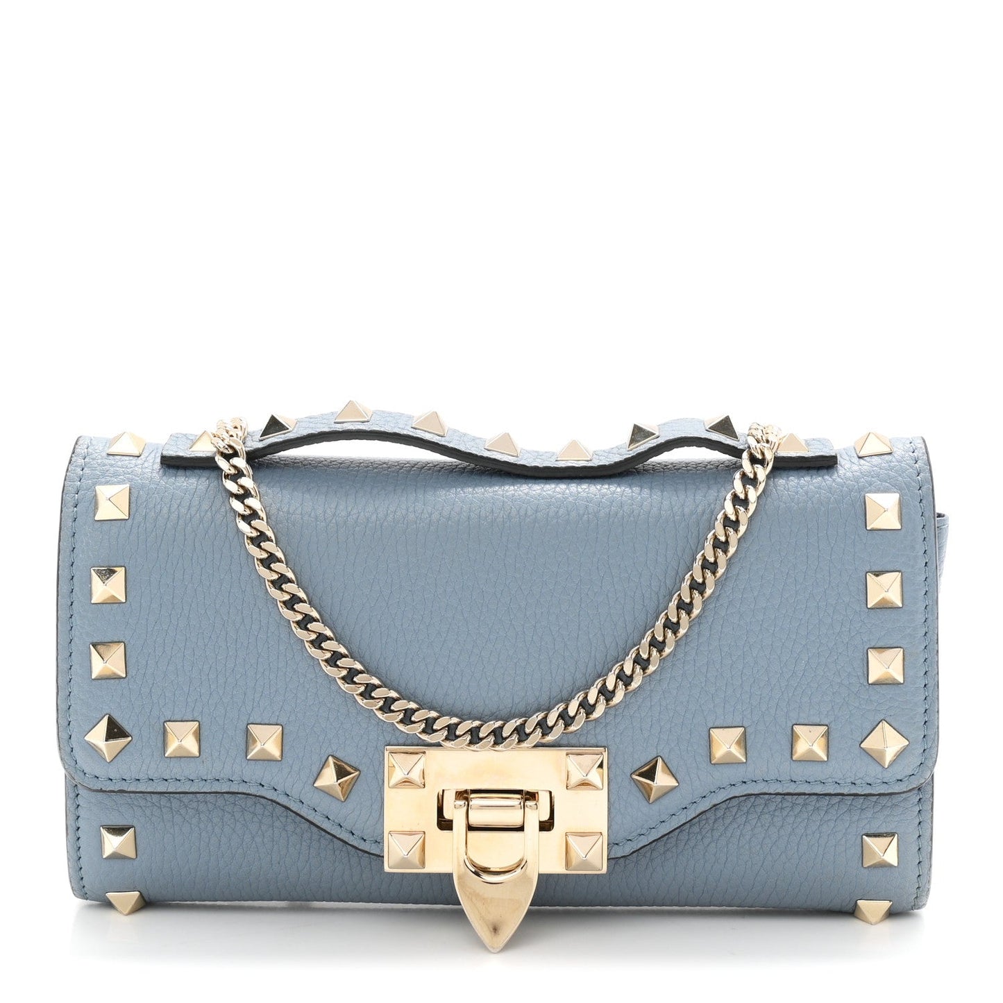 Pebbled Calfskin Rockstud Flip Lock Wallet On Chain Niagara