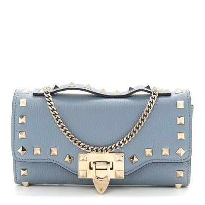 Pebbled Calfskin Rockstud Flip Lock Wallet On Chain Niagara