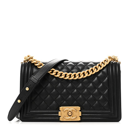 Lambskin Quilted Medium Boy Flap Black
