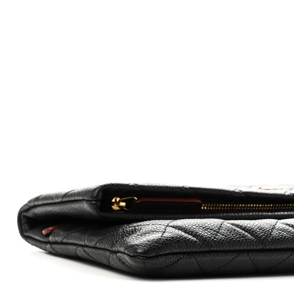 Caviar Quilted CC Beauty Clutch Black