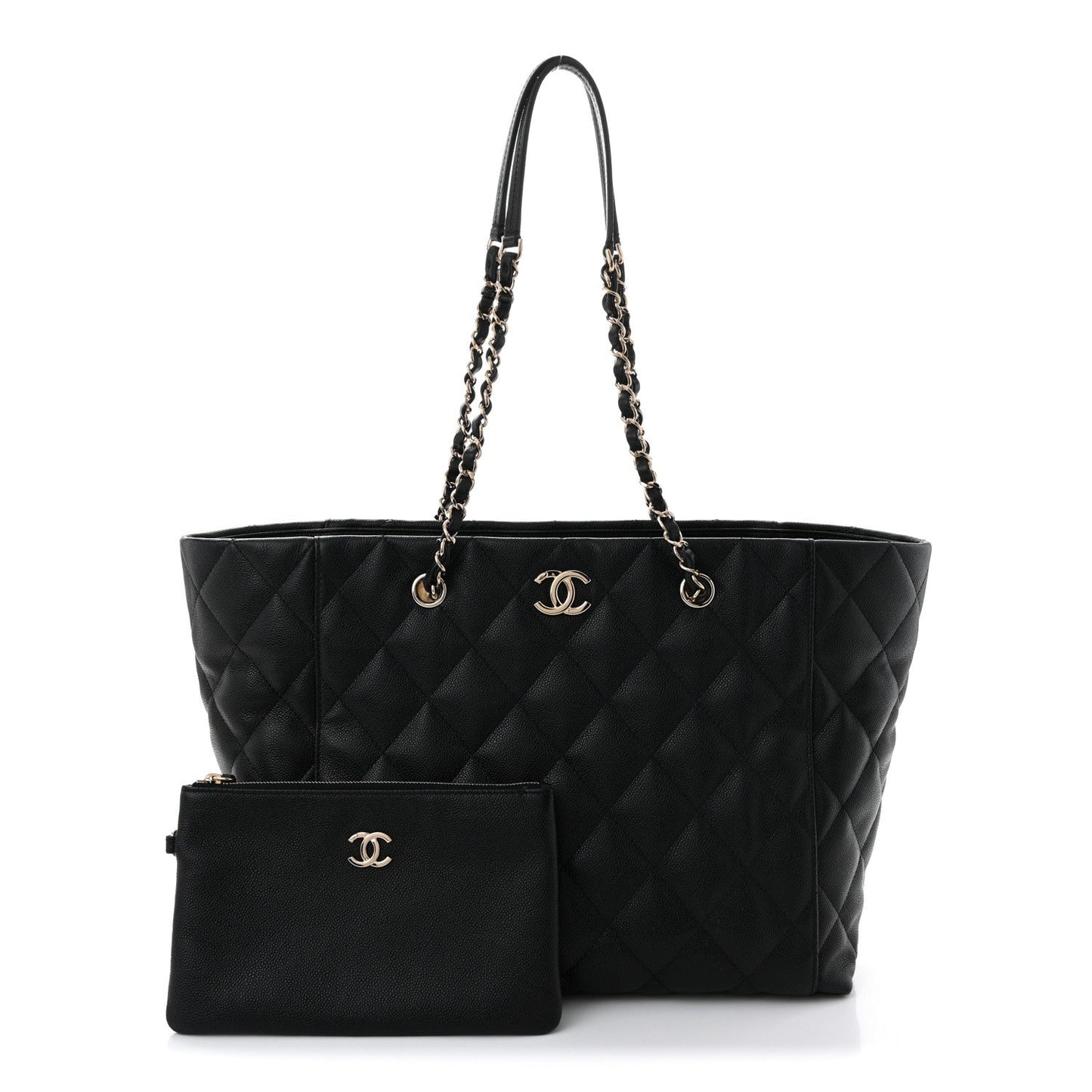 Caviar Quilted Large Shopping Tote Black
