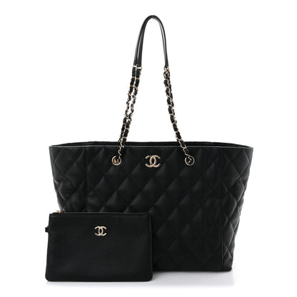 Caviar Quilted Large Shopping Tote Black