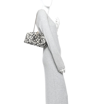 Lambskin Pony Hair Printed Clutch With Chain Black White