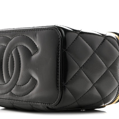 Shiny Lambskin Quilted Small Vanity Case With Chain Black