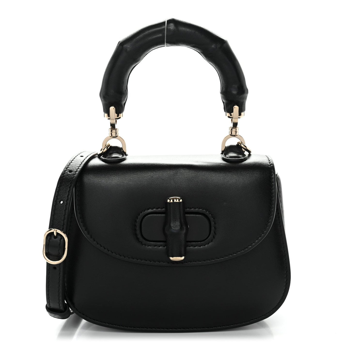 Boarded Dyana Lux Calfskin Web Monochrome Mini Bamboo 1947 Top Handle Bag Black