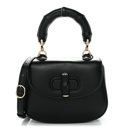 Boarded Dyana Lux Calfskin Web Monochrome Mini Bamboo 1947 Top Handle Bag Black