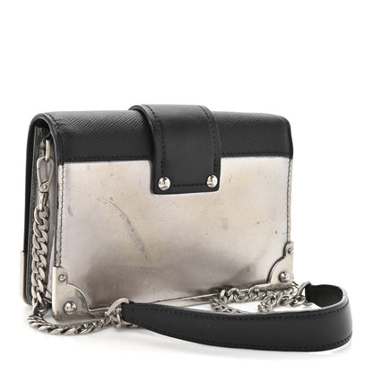 Metallic Vitello Saffiano Cahier Bag Silver Black