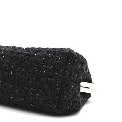 Tweed Quilted Kiss Lock Clutch Black