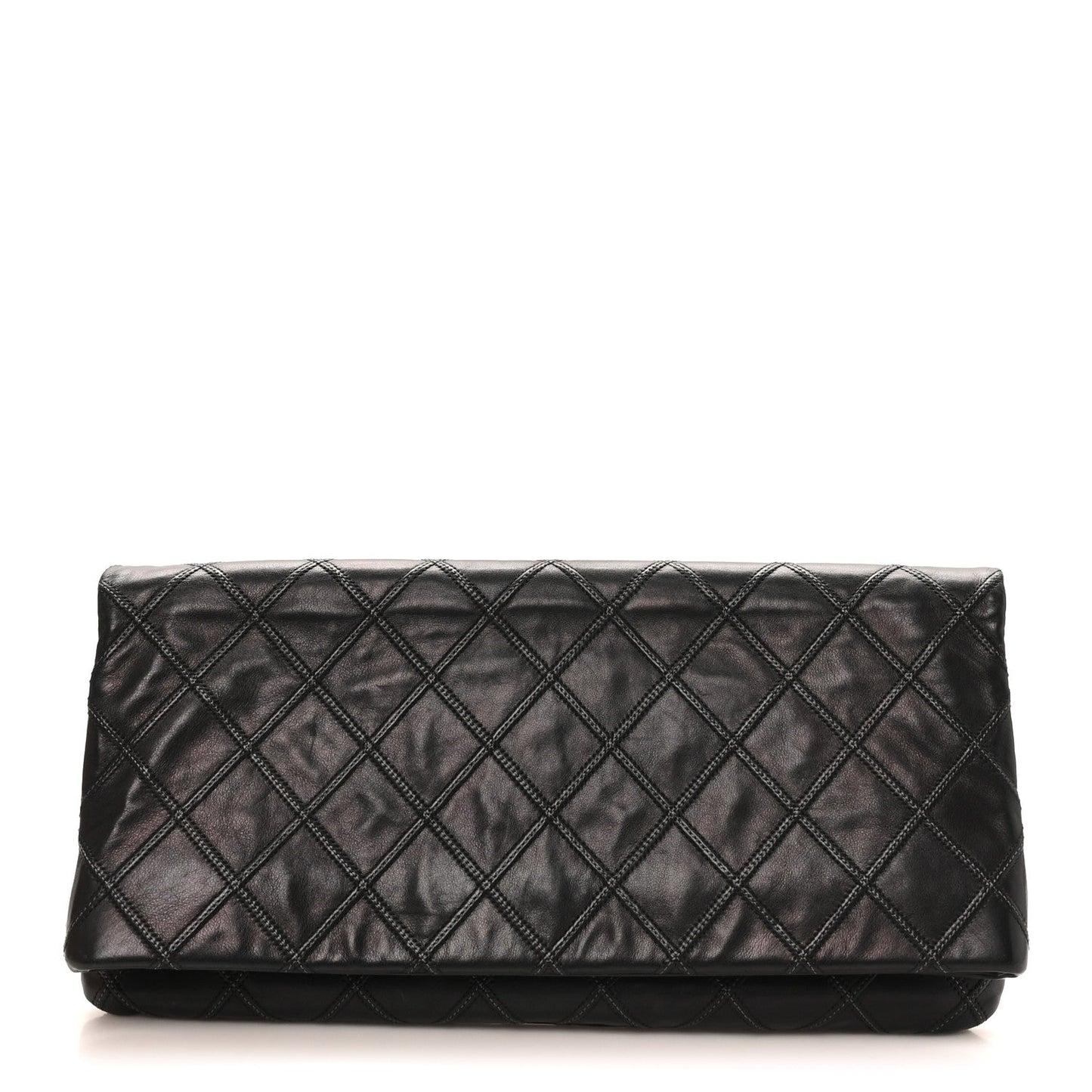 Calfskin Stitched Thin City Clutch Black