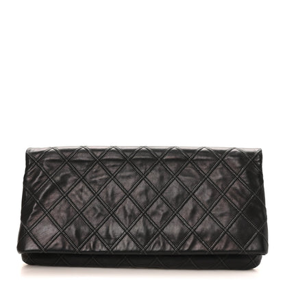 Calfskin Stitched Thin City Clutch Black