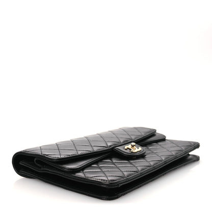 Lambskin Quilted Flap Clutch Black