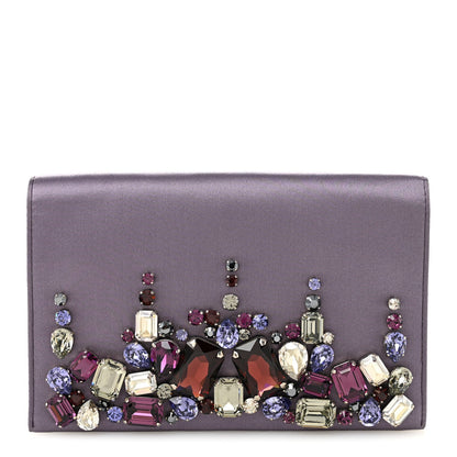 Satin Raso Crystal Embellished Clutch Mirtillo