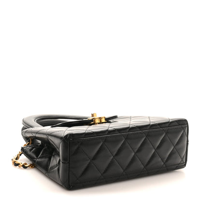 Shiny Aged Calfskin Quilted Nano Kelly Shopper Black