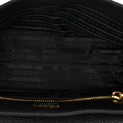 Vitello Daino Soft Flap Shoulder Bag Black