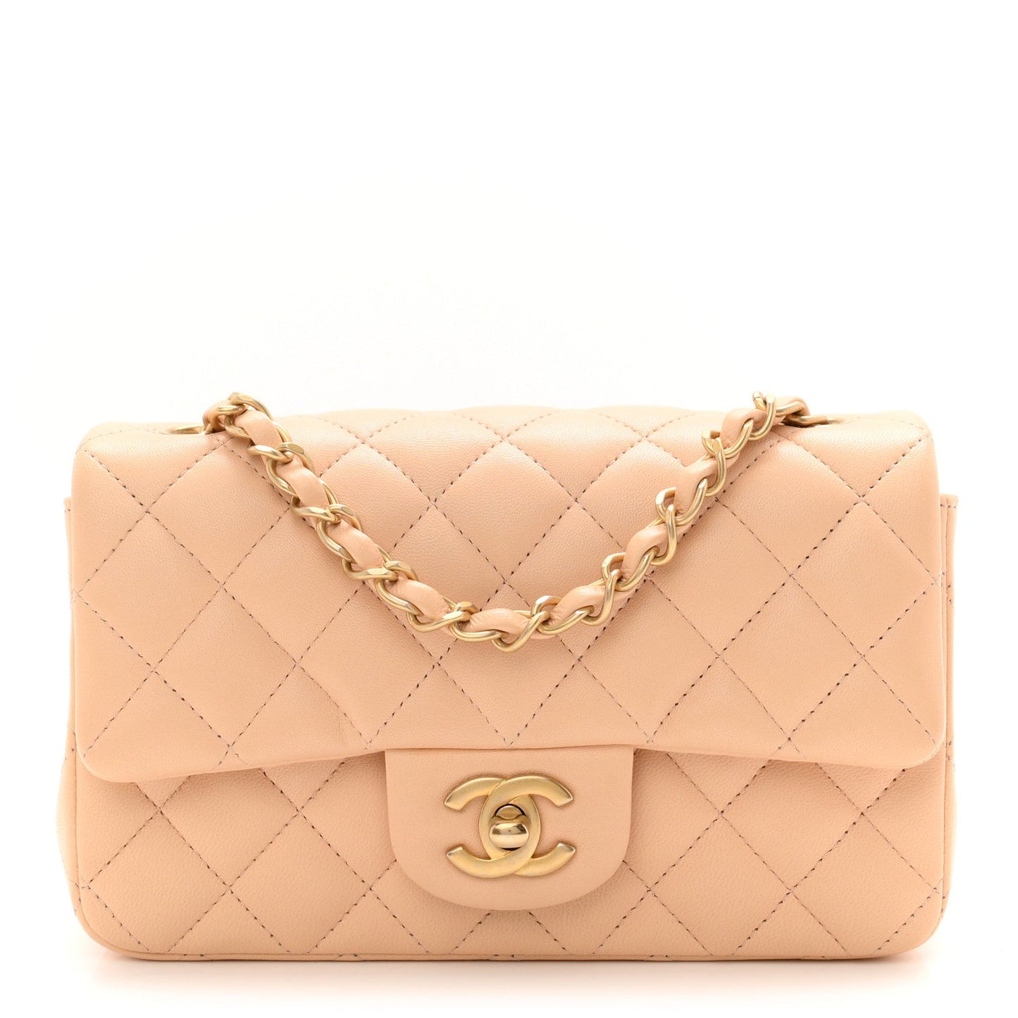 Lambskin Quilted Mini Rectangular Flap Beige