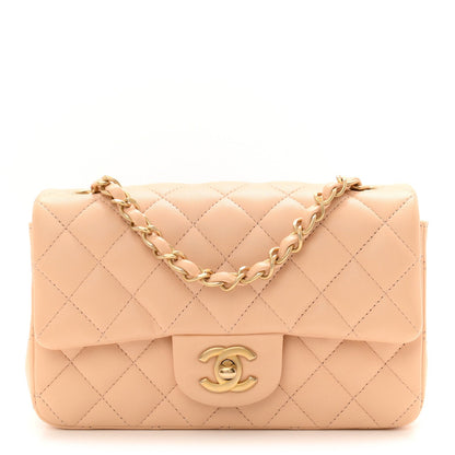 Lambskin Quilted Mini Rectangular Flap Beige