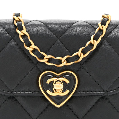 Lambskin Plexiglass Quilted Coco Love Clutch With Chain Black