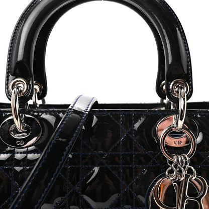 Patent Cannage Medium Lady Dior Navy Blue