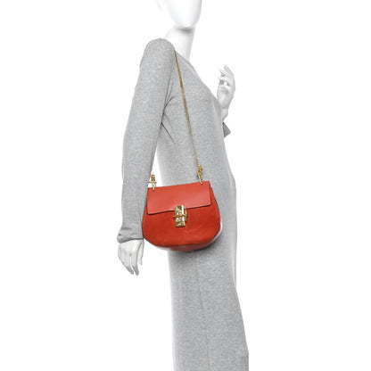 Suede Smooth Calfskin Drew Shoulder Bag Poppy