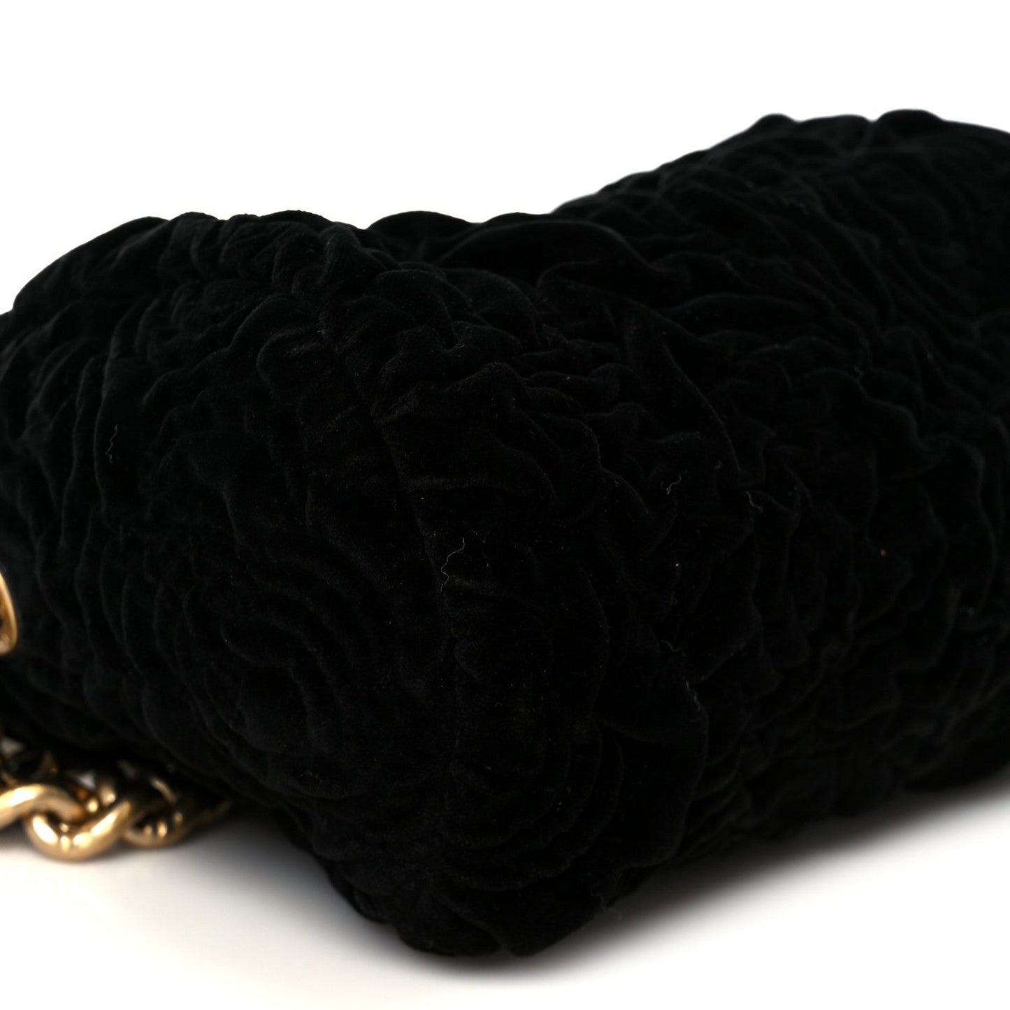 Velvet Camellia Embossed Barrel Clutch With Chain  Black