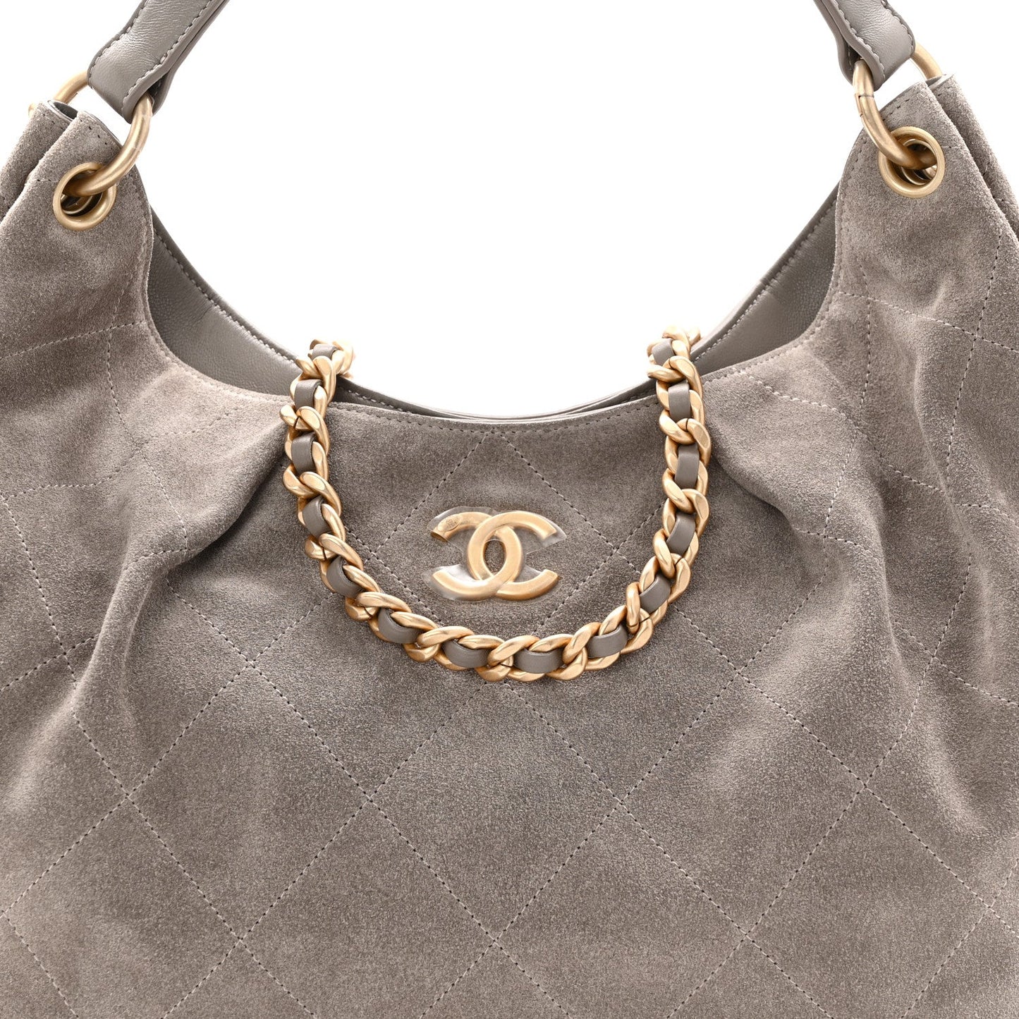 Suede Quilted Large Hobo Dark Grey