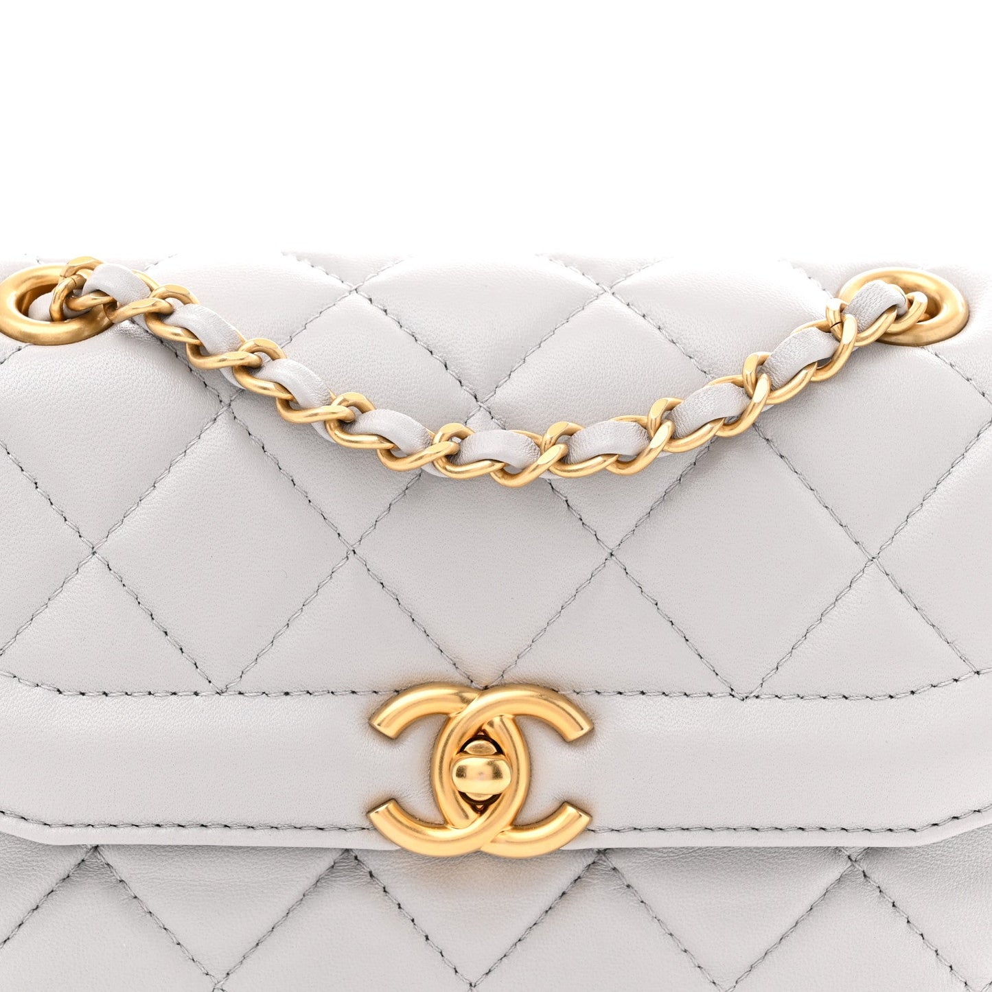 Shiny Lambskin Quilted Mini Flap Grey