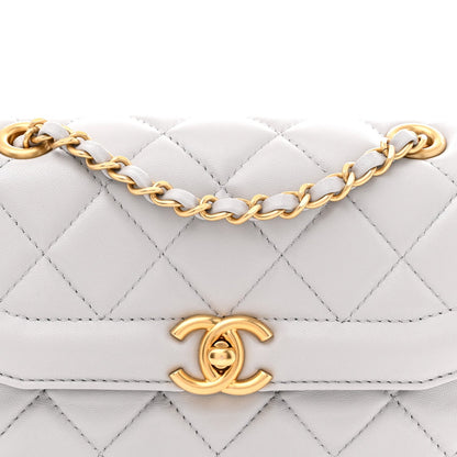 Shiny Lambskin Quilted Mini Flap Grey