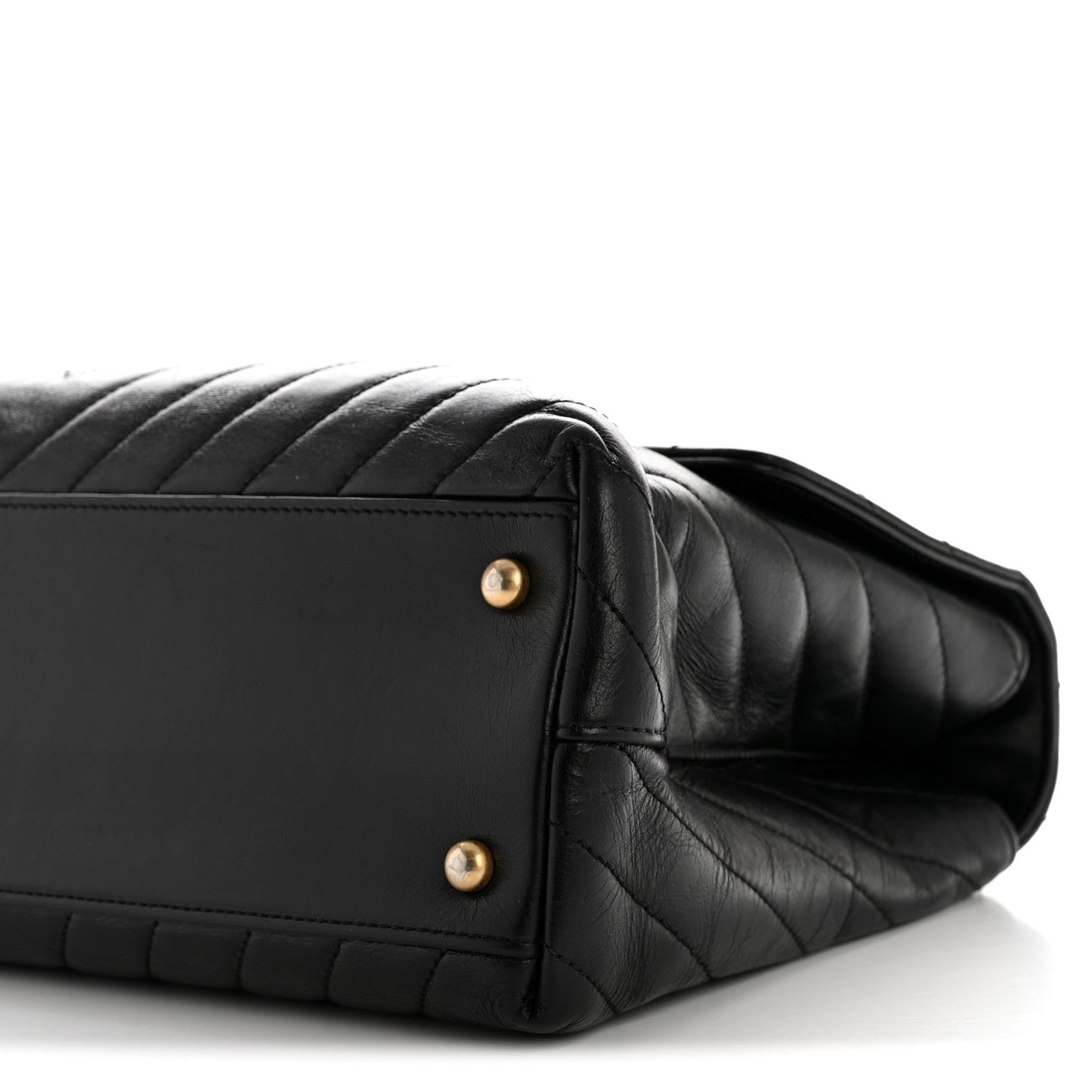Calfskin Lizard Chevron Quilted Medium Coco Handle Flap Black