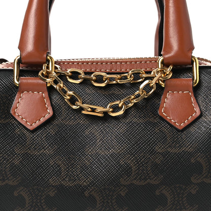 Triomphe Canvas Calfskin Mini Boston Bag Tan