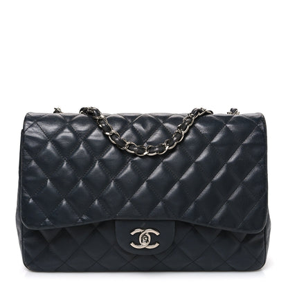 Lambskin Quilted Jumbo Single Flap Grey
