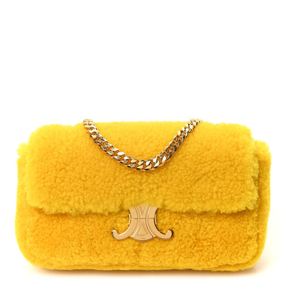 Fluffy Shearling Triomphe Claude Chain Shoulder Bag Yellow