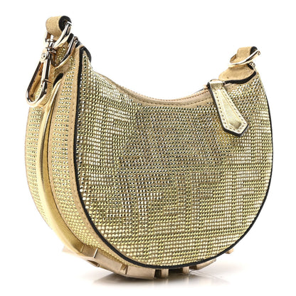 Crystal Vitello Laminato Suede FF Nano Fendigraphy Hobo Bag Platino