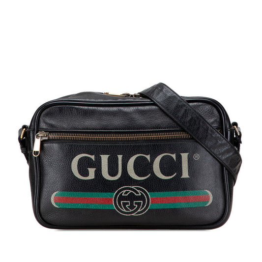 Gucci Logo Print Leather Shoulder Bag