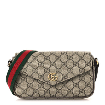 GG Supreme Monogram Textured Dollar Calfskin Web Mini Ophidia Envelope Shoulder Bag Beige Ebony