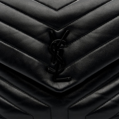Calfskin Y Quilted Monogram Monochrome Medium Loulou Chain Satchel Black