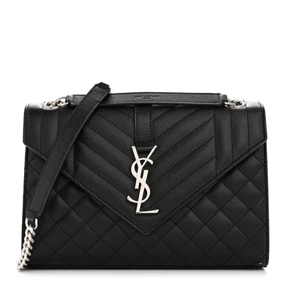Grain De Poudre Textured Mixed Matelasse Triquilt Medium Monogram Satchel Black