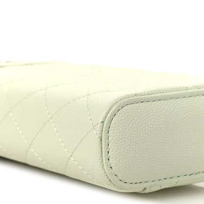 Caviar Quilted Phone Holder With Chain Light Green